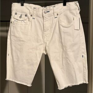 True Religion White Jean Shorts Distressed Cut-Off Style